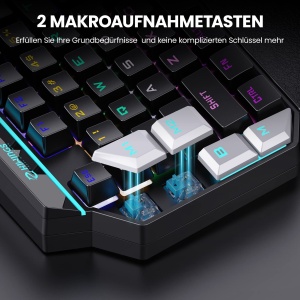 Tastatura mecanica de gaming RGB cu o singura mana Hiwings, comutator albastru, mini tastatura portabila pentru jocuri cu suport pentru incheietura mainii, iluminare curcubeu RGB, 38 de taste, negru - Img 2