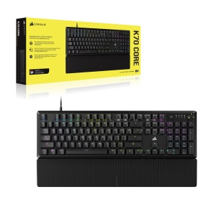 Tastatura mecanica pentru jocuri Corsair K70 CORE RGB cu suport pentru incheietura mainii - Comutatoare liniare rosii MLX prelubrifiate - Atenuare a sunetului - Compatibil iCUE - Aspect QWERTZ DE - Negru - Img 8