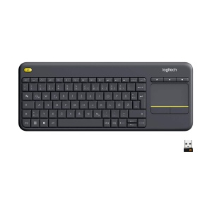 Tastatura TV tactila fara fir Logitech K400 Plus cu touchpad incorporat, Tastatura HTPC pentru PC-uri conectate la televizor, Windows, Android, Chrome OS, laptop, aspect QWERTZ german - Negru