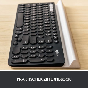 Tastatura wireless Logitech K780, conexiune Bluetooth si 2,4 GHz, functie multidispozitiv si comutare usoara, suport integrat, PC/Mac/tableta/smartphone, aspect QWERTZ german - gri inchis/alb - Img 3