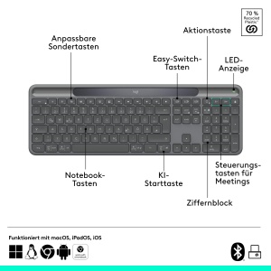 Tastatura Wireless Logitech Signature Slim Solar K980, Autonomie 10 Ani, 70 Plastic Reciclat - Img 6