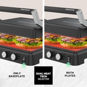 Taurus - Contact Grill Bistro 2600W | Gratar 2 in 1 si plancha | 29x23 cm | Reglarea inaltimii sistemului de scari | Tehnologie de caldura dubla | Acoperire antiaderenta fara PFOA | Tava de scurgere pentru grasime | Cronometru de pana la 30 de minute - Img 3