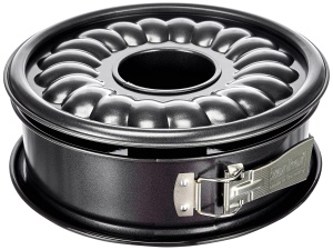 Tava cu arc Zenker O 26 cm DELUXE, tava de copt cu baza plata si tubulara esmaltata din tabla de otel, tava rotunda cu margine foarte inalta (culoare: negru metalizat), cantitate: 1 bucata