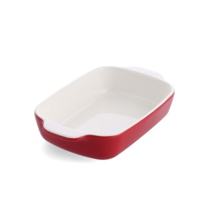Tava de copt KitchenAid din ceramica cu capac din bambus, 20 cm, rosu