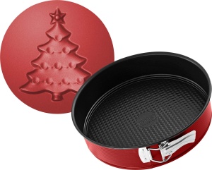 Tava de copt Zenker 26 cm cu fund detasabil si motiv de brad, negru-rosu