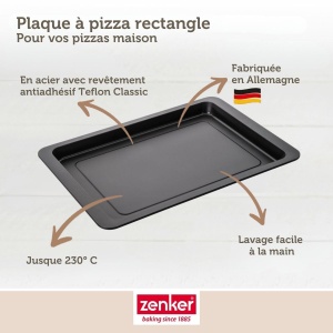 Tava patrata pentru pizza Zenker - Tava de copt premium 420 x 290 x 25 mm, garantie producator de 5 ani, Rezistent la caldura pana la 230degC, Acoperire antiaderenta de inalta calitate, Distributie optima a caldurii - Img 3