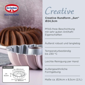 Tava pentru Gugelhupf Dr. Oetker Sun 24 x 8,5cm, 2100ml, Rose-Gold - Img 2