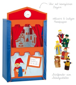 Teatru de papusi Kasperletheater din lemn masiv, cu 6 papusi de mana, 120x66x39 cm - Img 2
