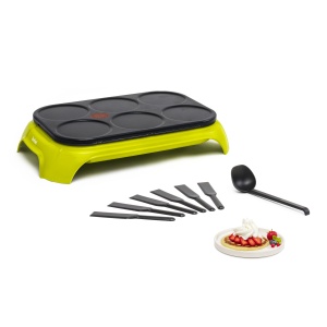 Tefal PY5593 Crep'Party Colormania Crepemaker | Platou cu 6 jgheaburi de crepe | Indicator de temperatura Thermo-Spot | incl. 6 spatule si un polonic | Galben/Negru - Img 1
