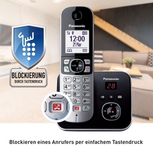 Telefon fara fir Panasonic KX-TG6863GB cu 3 receptori si robot telefonic (blocati pana la 1.000 de numere de telefon, dimensiune clara a fontului, receptor puternic, apelare hands-free full-duplex) negru-argintiu - Img 3