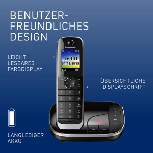 Telefon fara fir Panasonic KX-TGJ320GB cu robot telefonic, sistem hands-free, LCD color, securitate DECT, radiatii reduse, baterie de lunga durata, negru - Img 2