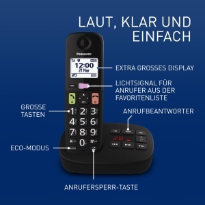 Telefon fix fara fir Panasonic KX-TGU132EXB, 2 mobilteile, negru, cu afisaj LCD - Img 2