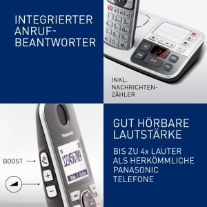 Telefon fix wireless Panasonic KX-TGE522GS, pentru seniori, cu functie SOS, 2 receptoare, negru-argintiu - Img 4