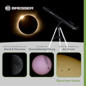 Telescop refractor Bresser Sirius 70900 AZ cu stativ, adaptor smartphone si filtre solare - Img 3