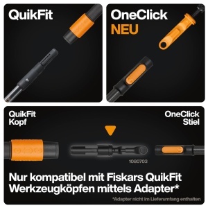 Teleskop Stiel Fiskars OneClick M, 119-179 cm, Aluminium, NegruPortocaliu - Img 4