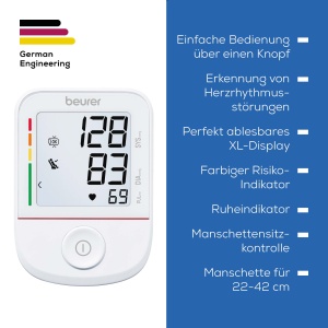 Tensiometru Beurer BM 38, operare simpla printr-un singur buton, masurare precisa prin indicator de repaus, detectare aritmie, afisaj XL, manseta pentru 22-42 cm - Img 7