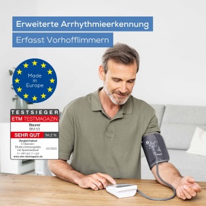 Tensiometru Beurer BM 53, fabricat in Europa, validat clinic, detectarea fibrilatiei atriale (AFib) pentru prevenirea accidentului vascular cerebral, cu indicator de risc, pentru circumferinta bratului de 22-42 cm, afisaj XL - Img 2