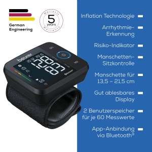 Tensiometru de incheietura Beurer BC 54, tehnologie de umflare, conectivitate Bluetooth, indicator de risc - Img 8