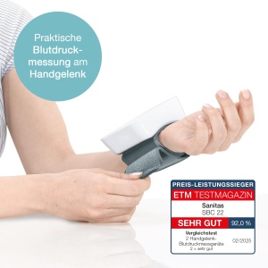 Tensiometru digital de incheietura Sanitas SBC 22, complet automat, detectare aritmii, 2x60 memorii - Img 2