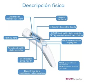 Termometru clinic cu infrarosu fara contact Beurer FT 90 / termometru pentru bebelusi / pentru masurarea usoara a fruntii pentru adulti si copii / afisaj digital / cu baterie, 1 bucata (1 pachet) - Img 4