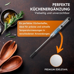 Termometru de bucatarie din otel inoxidabil ProfiCook(r) | -45deg- 200degC | Termometru de gatit | Termometru de gatit cu afisaj LCD | Termometru de copt cu capac de protectie | Termometru bucatarie cu bucla suspendata | PC DHT 1039 - Img 5