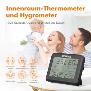 Termometru Hygrometru Digital GRIFEMA GA2901B, Display LCD 3.6 inch, Negru - Img 2