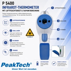 Termometru infrarosu PeakTech P 5400, -50260C, umiditate 0-100 - Img 7