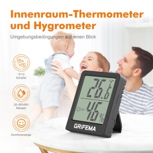 Termometru Mini Digital Grifema GA2902B, Hygrometru, Display LCD, Negru - Img 2