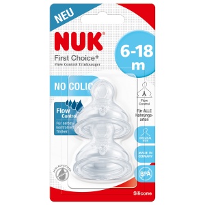 Tetina NUK First Choice+ Flow Control pentru biberoane | 6-18 luni |Supapa anti-colici | Fara BPA | 2 bucati