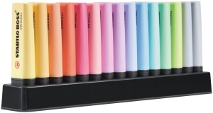 Textmarker STABILO BOSS ORIGINAL Pastel, 14 culori, tehnologie anti-uscare
