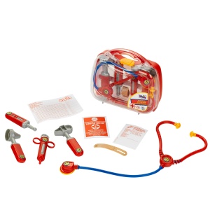 Theo Klein 4266 Valiza de doctor cu accesorii I Stetoscop, seringa si multe altele I Geanta cu capac transparent I Dimensiuni: 21,5 cm x 9 cm x 20 cm I Jucarii pentru copii de la 3 ani