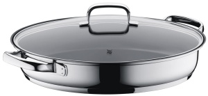 Tigaie ovala WMF Schmorpfanne 38x26 cm cu capac din sticla inox Cromargan antiaderenta compatibila inductie - Img 1