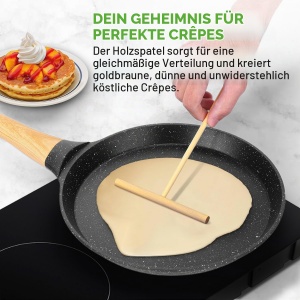 Tigaie pentru crepes Nutrichef 28 cm Antiadherenta Marmora Neagra cu Spatula din Lemn - Img 2