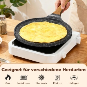 Tigaie YASHE 26cm pentru clatite antiaderenta compatibila cu inductie cu spatula din lemn - Img 6