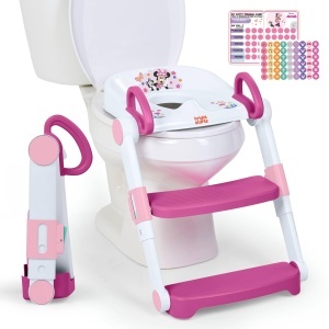 Toaleta pentru copii Bright Starts Disney Minnie Mouse cu scara, roz, 18 luni - 23 kg