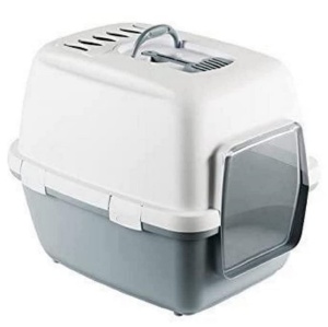 Toaleta pentru pisici Kerbl Cathy Comfort, 58x45x48 cm, albastrualb, cu usa si filtru de miros