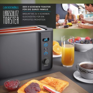 Toaster Arendo Frukost, 1500W, 4 felii, functie de dezghetare, Cool Grey - Img 6