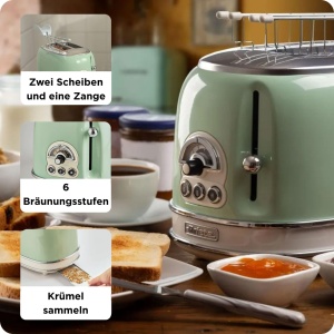 Toaster Ariete Vintage 155, 2 feliute, 810W, culoare verde - Img 4