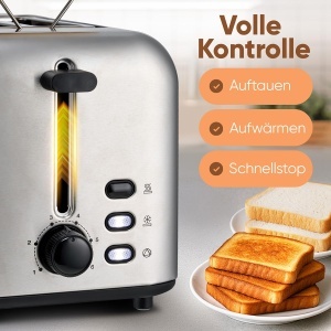 Toaster Bomann TA 6080 CB 2 felii inox fante extra late functie de dezghetare - Img 6