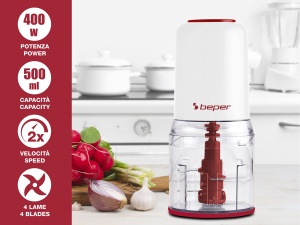 Tocator electric Beper, 500 ml, 400 W, alb, lame din otel inoxidabil - Img 2