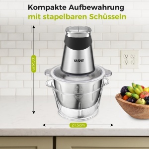 Tocator electric YASHE 1,8L 2L, 500W, 2 viteze, bol din sticla si otel inoxidabil - Img 6