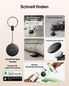 Tracker Bluetooth Belkin SureFind Spot, Negru, Compatibil Apple si Google - Img 2