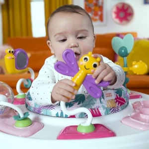 Trampolin pentru bebelusi Bright Starts Bounce Baby, 2 in 1, cu 7 jucarii, roz - Img 11