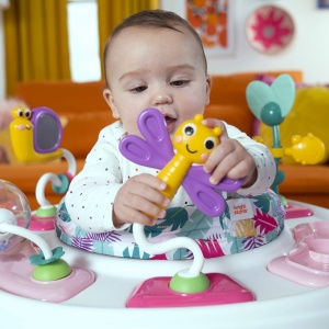 Trampolin pentru bebelusi Bright Starts Bounce Baby, 2 in 1, roz, cu 7 jucarii - Img 11