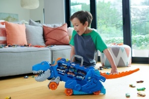 Transportor Hot Wheels City Ultimativ cu T-Rex, 2 masini incluse, pentru peste 20 de masini - Img 2