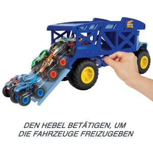 Transportor Monster Trucks Hot Wheels Nashorn, capacitate 12 Monster Trucks, cu rampe, pentru copii 3 - Img 4