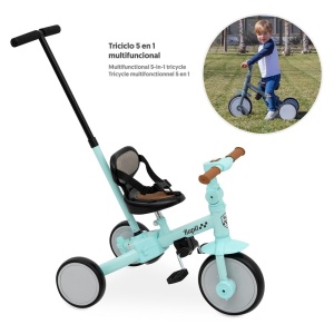Tricicleta de la 1 an cu tija de impingere Evolution Interbaby | Tricicleta de la 1 an la 5 ani | De la tricicleta la bicicleta cu sau fara pedale | Adaptabil si schimbator | Culoare verde - Img 6