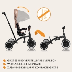 Tricicleta multifunctionala LIONELO Tris Plus Balance Bike de la 9 luni la 5 ani pana la 25 kg, carucior, Roti mari din PU Scaun pivotant 360 deg Ansamblu spatar reglabil fara unelte - Img 5