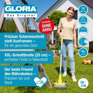 Trimmer de iarba GLORIA FineCut 18V 25 cm, Dublu sistem de cutite, Reglabil - Img 3