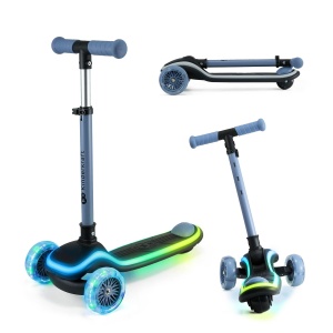 Trotineta pentru copii Kinderkraft RAKET, 3 in 1, LED, albastra, 50 kg